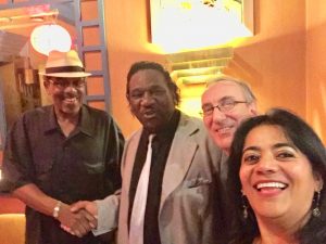 Professor Harp and Mud Morganfield (essentially, Muddy Waters, Jr., Muddy's eldest son) with Alex and Lilian Dina.